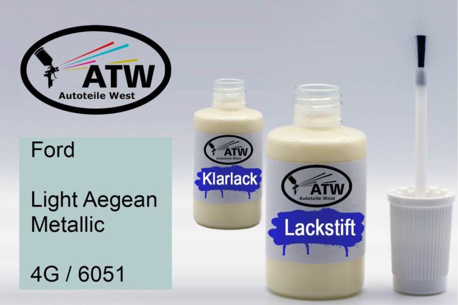 Ford, Light Aegean Metallic, 4G / 6051: 20ml Lackstift + 20ml Klarlack - Set, von ATW Autoteile West.